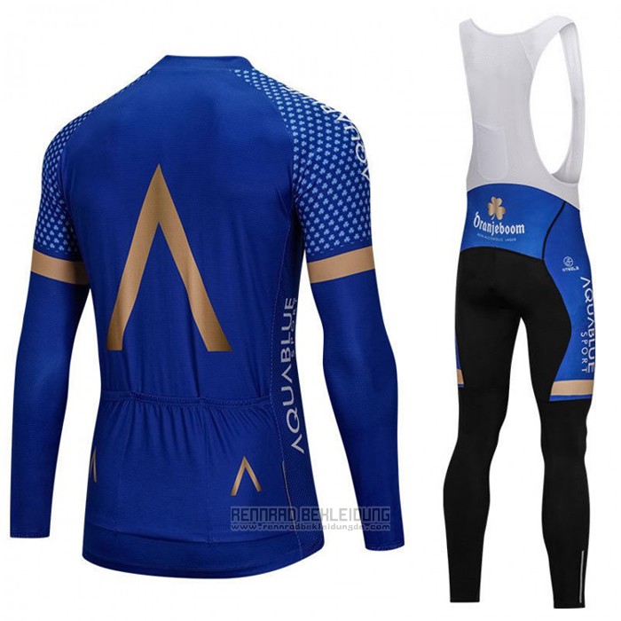 2018 Fahrradbekleidung Aqua Blue Sport Blau Trikot Langarm und Tragerhose - zum Schließen ins Bild klicken